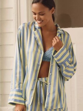 Anthropologie Blue and Yellow Striped Button-Down Shirt